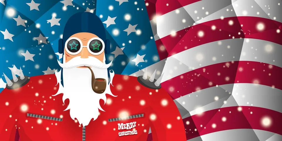 Vector cool rock n roll santa claus with smoking pipe, santa beard and funky hat Stock Illustration