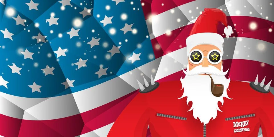 Vector cool rock n roll santa claus with smoking pipe, santa beard and funky hat 스톡 일러스트
