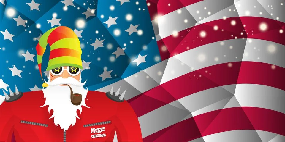 Vector cool rock n roll santa claus with smoking pipe, santa beard and funky hat Stock Illustration