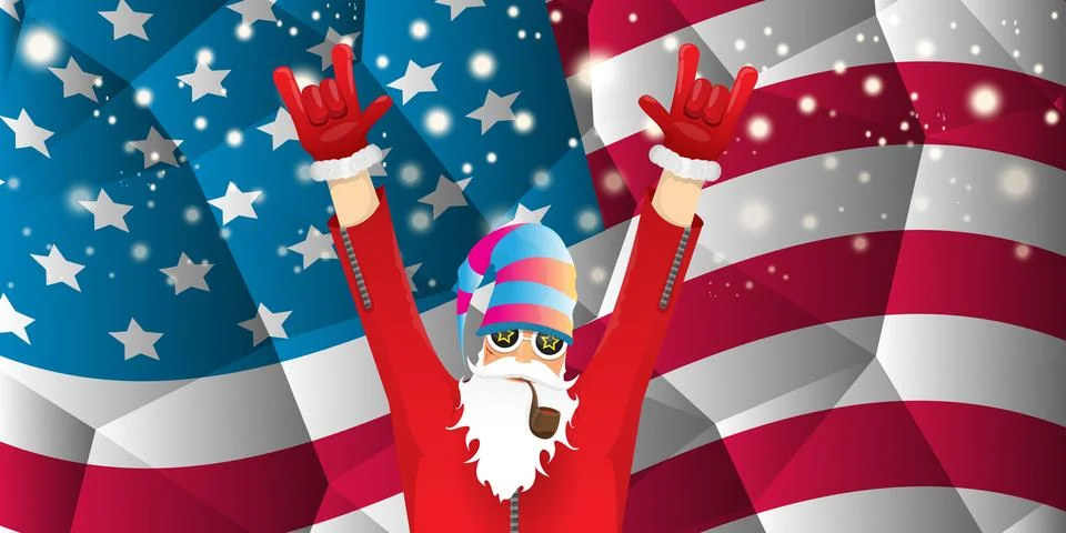 Vector cool rock n roll santa claus with smoking pipe, santa beard and funky hat Stock Illustration