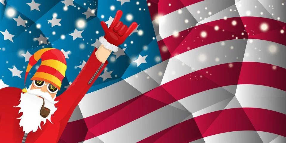 Vector cool rock n roll santa claus with smoking pipe, santa beard and funky hat Stock Illustration