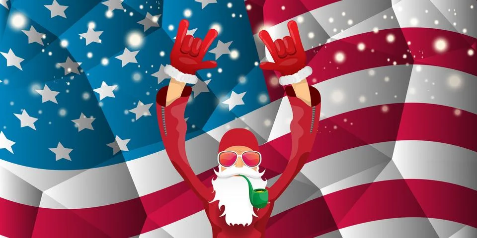 Vector cool rock n roll santa claus with smoking pipe, santa beard and funky hat 스톡 일러스트