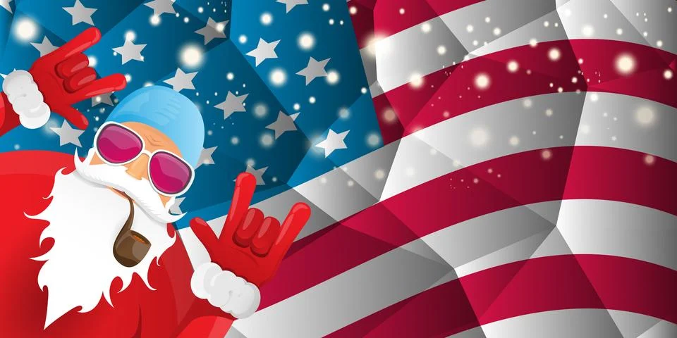 Vector cool rock n roll santa claus with smoking pipe, santa beard and funky hat 스톡 일러스트