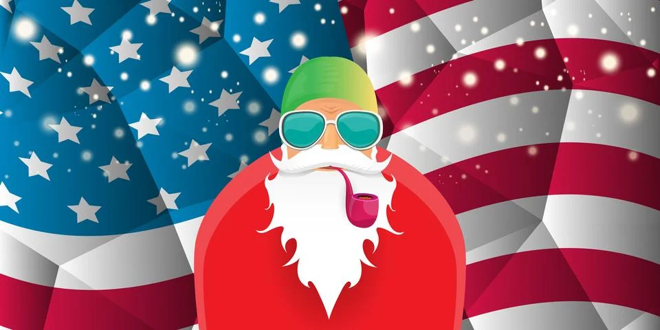 Vector cool rock n roll santa claus with smoking pipe, santa beard and funky hat 스톡 일러스트