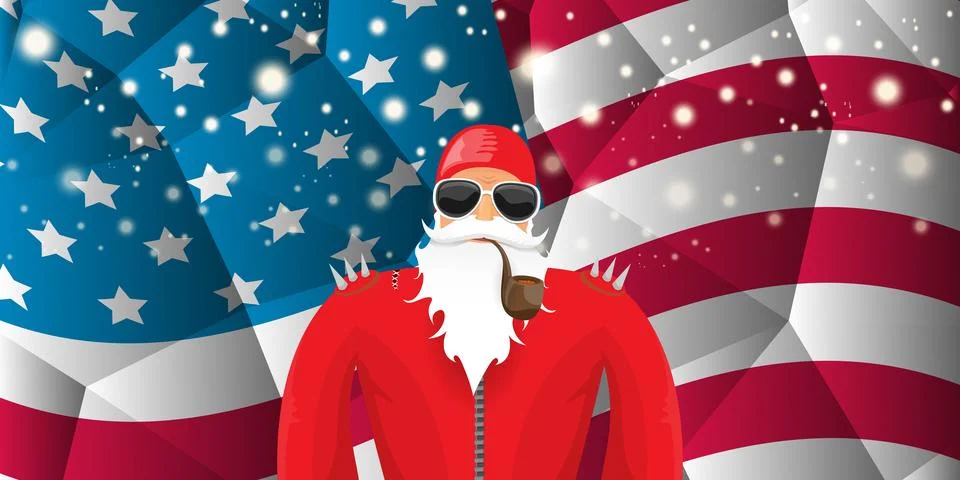 Vector cool rock n roll santa claus with smoking pipe, santa beard and funky hat Stock Illustration
