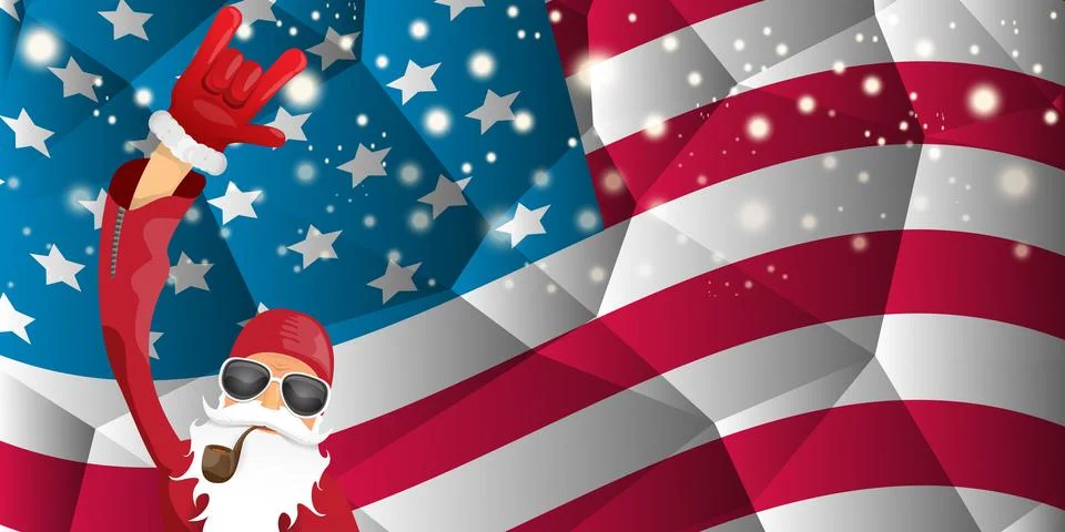 Vector cool rock n roll santa claus with smoking pipe, santa beard and funky hat Stock Illustration