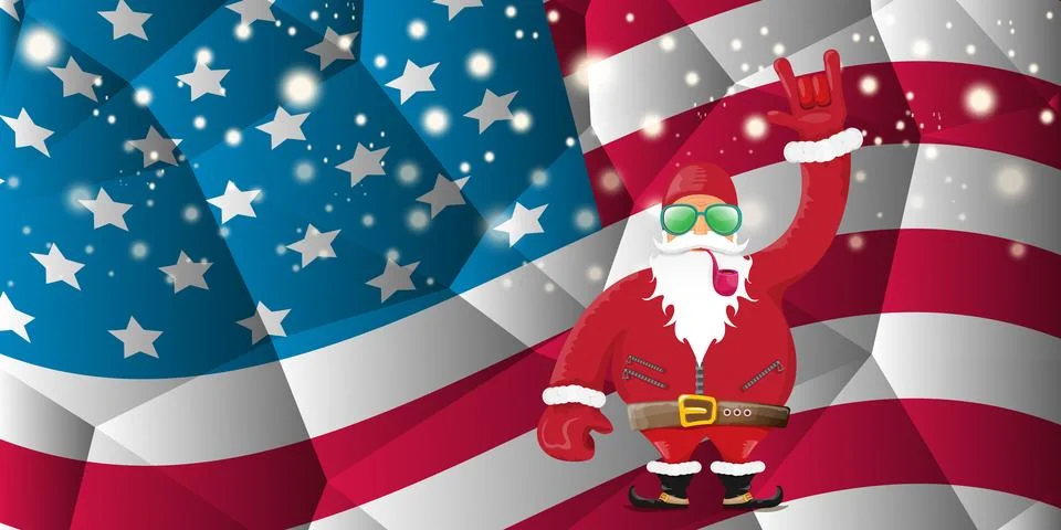Vector cool rock n roll santa claus with smoking pipe, santa beard and funky hat Stock Illustration