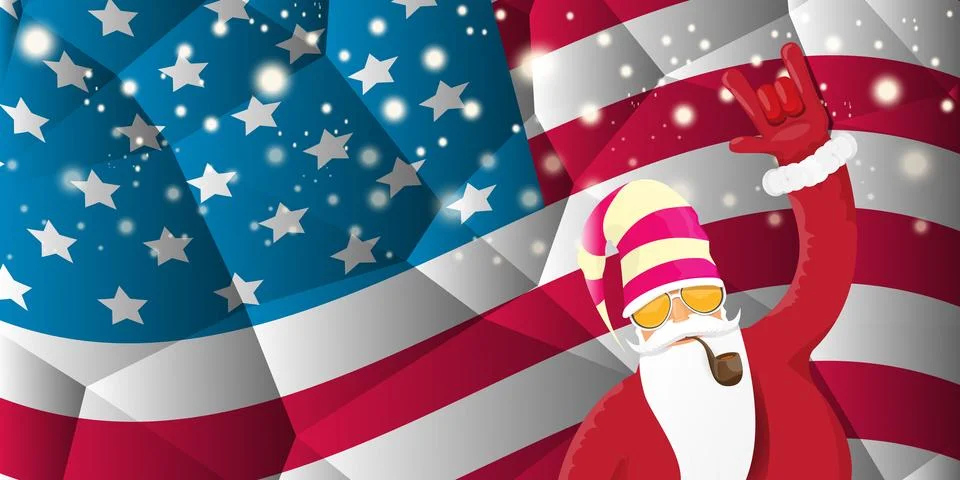 Vector cool rock n roll santa claus with smoking pipe, santa beard and funky hat 스톡 일러스트