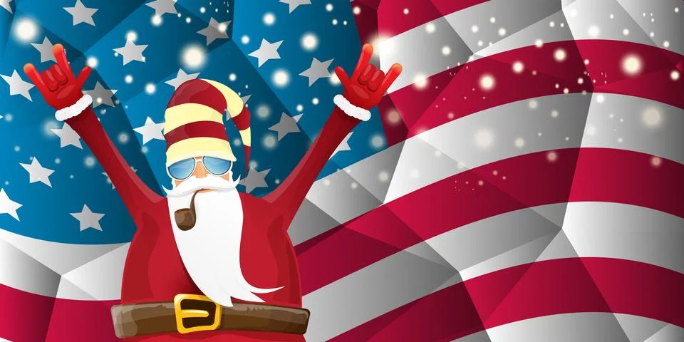 Vector cool rock n roll santa claus with smoking pipe, santa beard and funky hat Stock Illustration