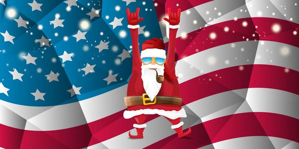 Vector cool rock n roll santa claus with smoking pipe, santa beard and funky hat 스톡 일러스트