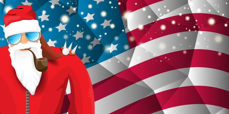 Vector cool rock n roll santa claus with smoking pipe, santa beard and funky hat 스톡 일러스트