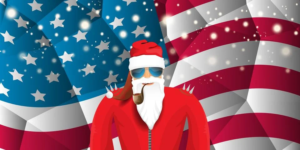Vector cool rock n roll santa claus with smoking pipe, santa beard and funky hat 스톡 일러스트