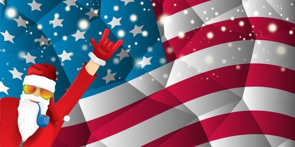 Vector cool rock n roll santa claus with smoking pipe, santa beard and funky hat Illustrazione stock