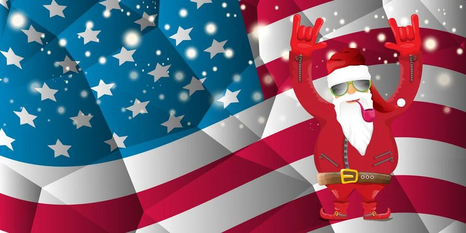 Vector cool rock n roll santa claus with smoking pipe, santa beard and funky hat Stock Illustration