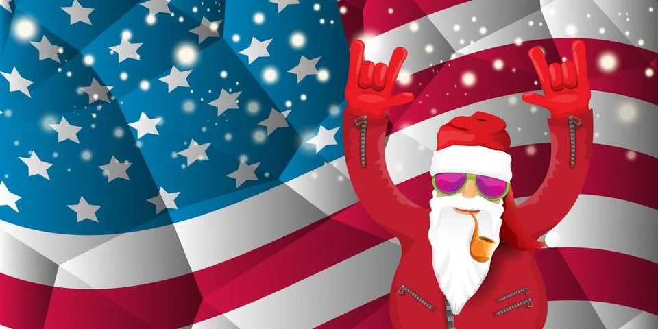Vector cool rock n roll santa claus with smoking pipe, santa beard and funky hat Stock Illustration