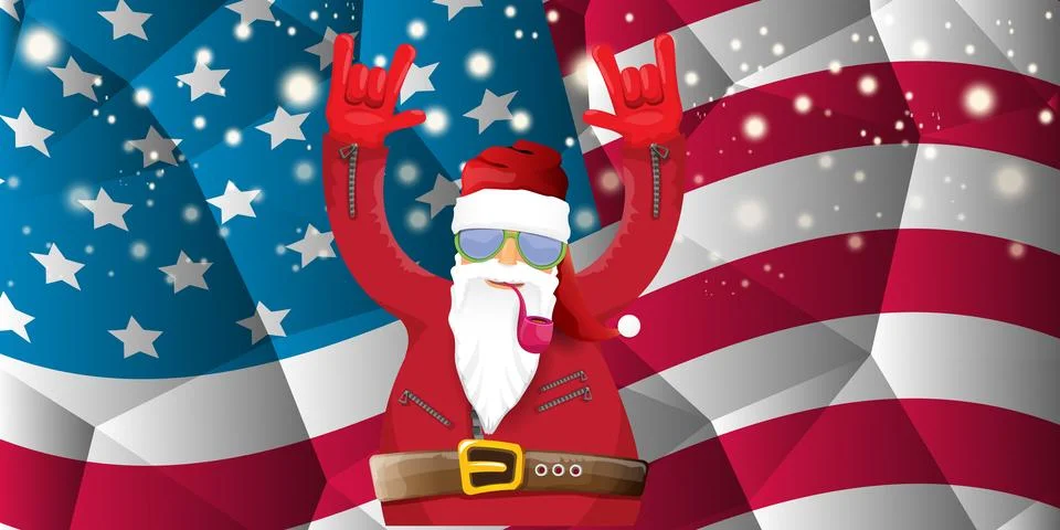 Vector cool rock n roll santa claus with smoking pipe, santa beard and funky hat Stock Illustration