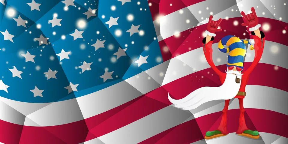 Vector cool rock n roll santa claus with smoking pipe, santa beard and funky hat Illustrazione stock