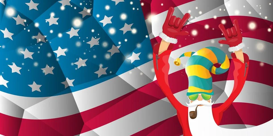 Vector cool rock n roll santa claus with smoking pipe, santa beard and funky hat Illustrazione stock