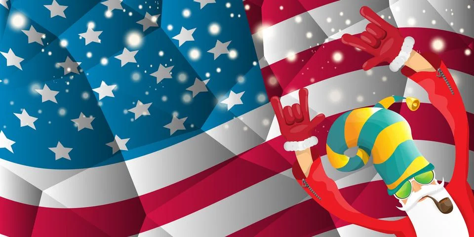 Vector cool rock n roll santa claus with smoking pipe, santa beard and funky hat Illustrazione stock