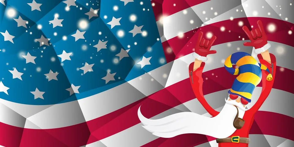 Vector cool rock n roll santa claus with smoking pipe, santa beard and funky hat Stock Illustration