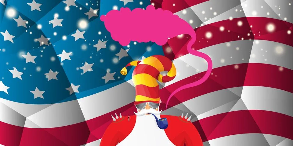 Vector cool rock n roll santa claus with smoking pipe, santa beard and funky hat Stock Illustration