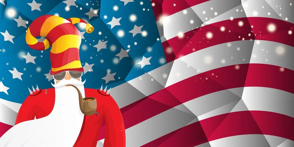 Vector cool rock n roll santa claus with smoking pipe, santa beard and funky hat Illustrazione stock