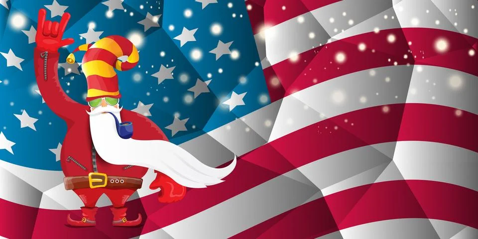 Vector cool rock n roll santa claus with smoking pipe, santa beard and funky hat Illustrazione stock