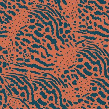 Vector cooper blue hand drawn free form lines seamless pattern print background. Stock Illustration