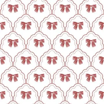 Vector coquette bow scallop pattern. Red seamless elegant ribbon pattern. Stock Illustration