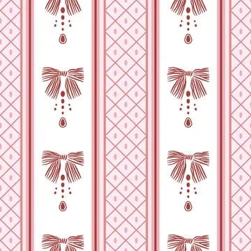 Vector coquette bows stripe pattern. Red seamless elegant ribbon pattern Stock Illustration