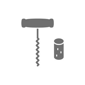 Vector corkscrew wine with cork grey icon. Stock Illustration