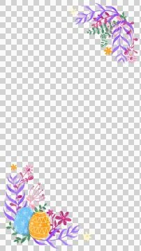 Vector corner design is showing botanical accents and patterned eggs on Stock Illustration