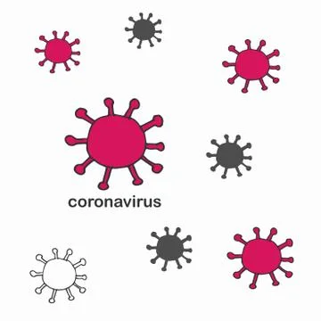 Vector Coronavirus doodle sketch. Red, black, contour bacterium with inscription Illustrazione stock