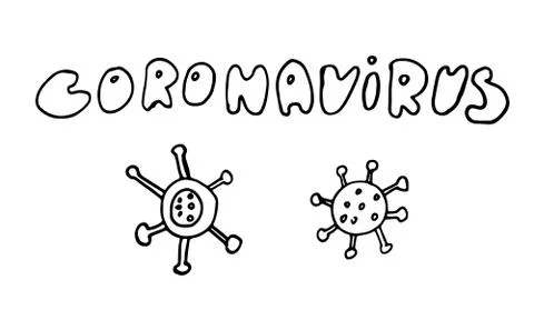 Vector coronavirus hand drawn lettering text and icons Stock Illustration