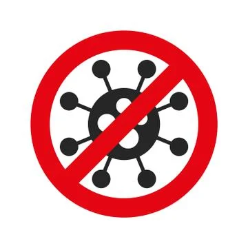 Vector coronavirus icon with red stop symbol. Vector bacteria design. Warning Иллюстрация