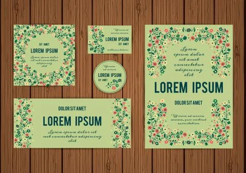 Vector Corporate identity templates with border of flowering branches Stock Illustration