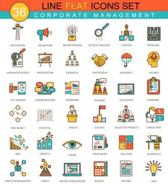 Vector Corporate management animal flat line icon set. Modern elegant style Stock Illustration