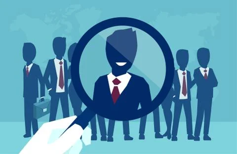 Vector of a corporate recruitment process hand zooming with magnifying glass  Stock Illustration