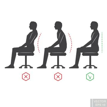 Vector - correct back position, black man silhouette illustration right perso イラスト素材