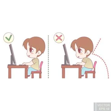 Vector - Correct body alignment in sitting working with computer Stockillustratie