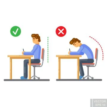 Vector - Correct body alignment in sitting working writing drawing Flat illus イラスト素材