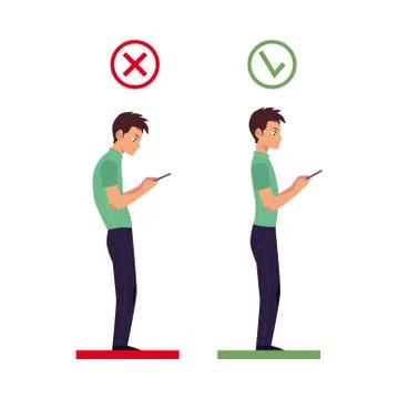 Vector correct, incorrect head angle using phone Stock Illustration