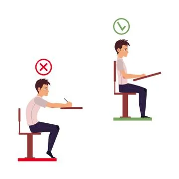 Vector correct, incorrect head sitting at desk 스톡 일러스트