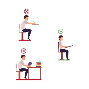 Vector correct, incorrect head sitting at desk Illustrazione stock