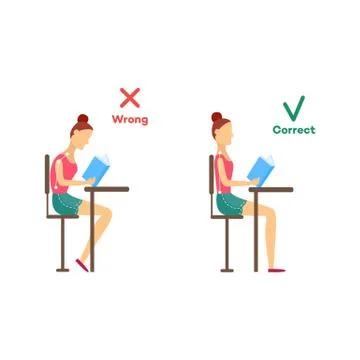 Vector correct, incorrect head sitting at desk Stock Illustration