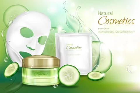 Vector cosmetic poster with mask, cucumber cosmetics Иллюстрация