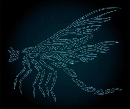 Vector cosmic low poly line art with insect Stock Illustration