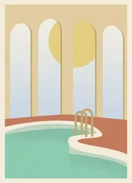 Vector cottage exterior with swimming pool, flat design, modern house Stock-Illustration