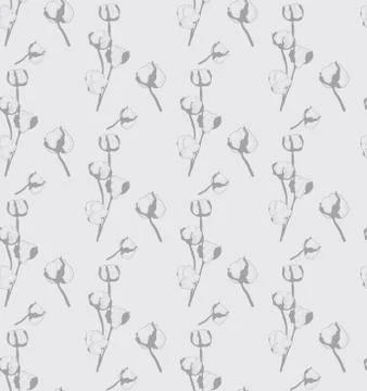Vector cotton flower vector hand drawn seamless pattern. Stock Illustration