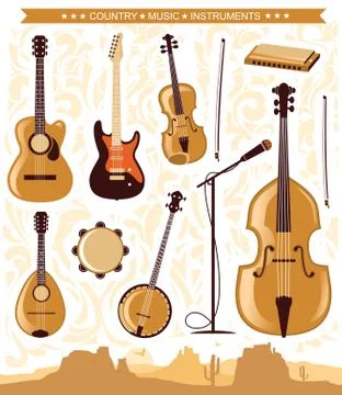 Vector country music instruments for design Stock Illustration